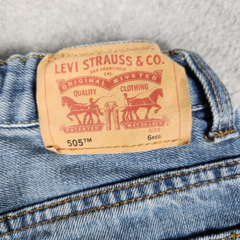 Levi's 505 Regular Jeans Kids 6 Blue Denim Faded Straight Leg Adjustable Waist